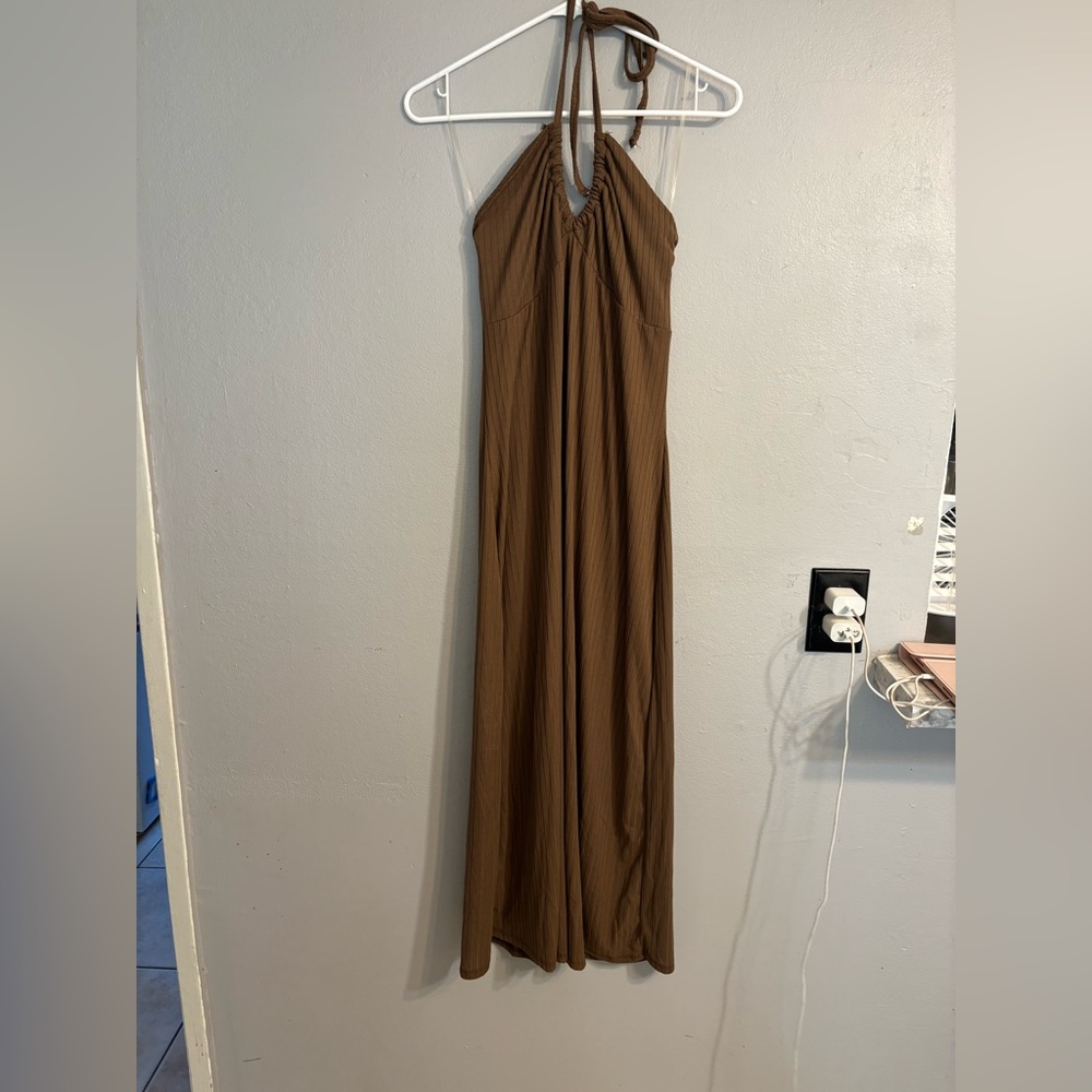 Chic Brown Halter Maxi Dress